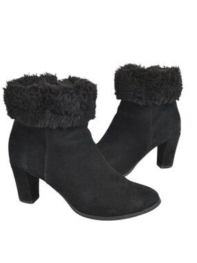 Blondo Leather Suede Booties Waterproof Black Ankle Boots  Faux Fur Size 9.5